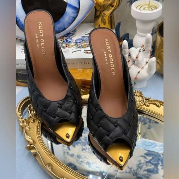 🆕 KURT GEIGER LONDON 🧿 NWOB Regent Crystal Mule Gold Point Heel - Picture 4 of 10
